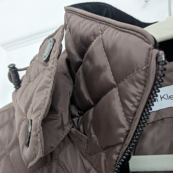 CALVIN KLEIN Performance Quilted Jacket WOMEN XS Zip Hood Lined Slim Taupe Brown - Picture 5 of 13